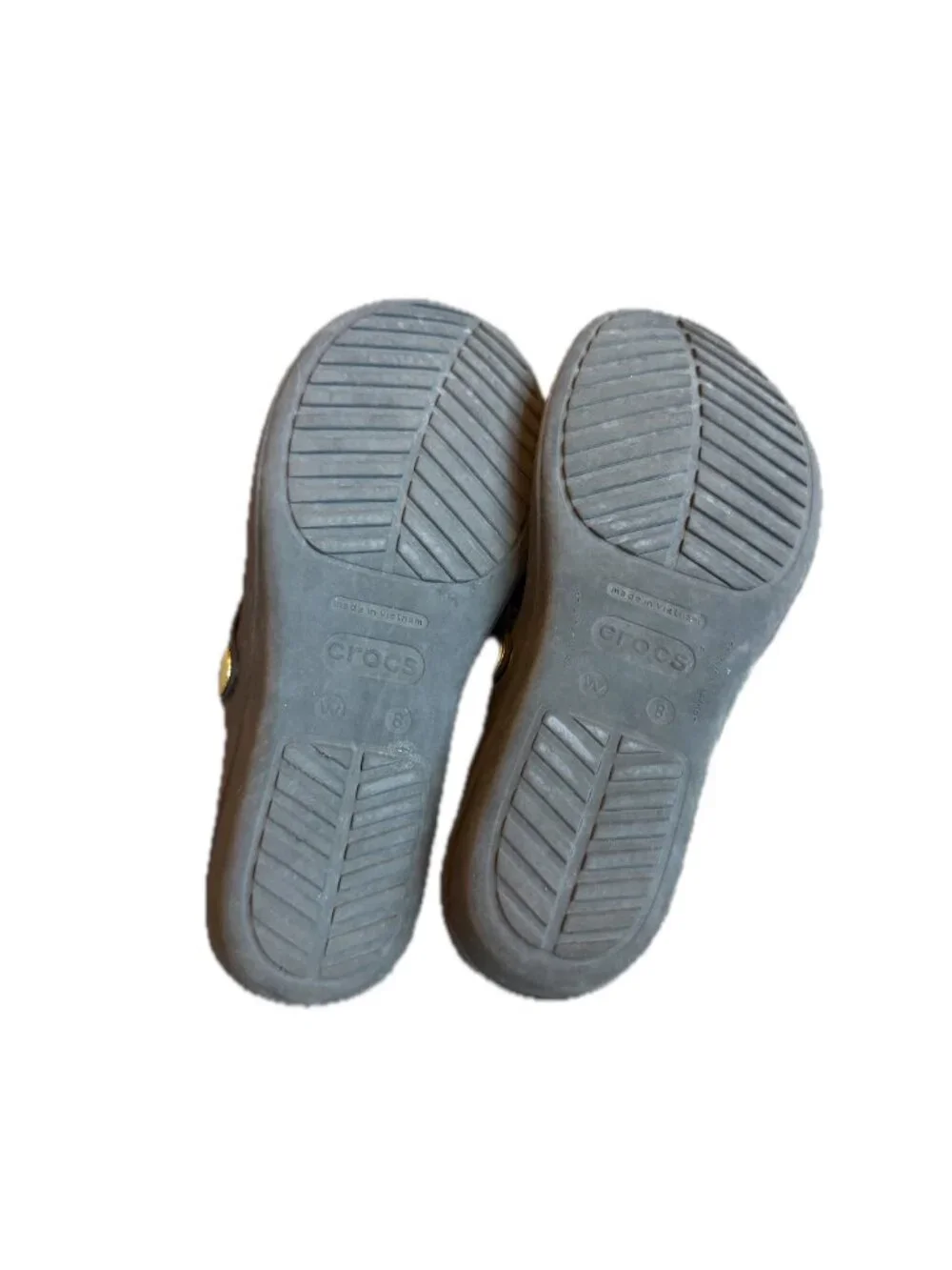 Crocs Black Gold O Ring Wedge Flip Flop Sandals Lightweight Strap Size 8 Women's